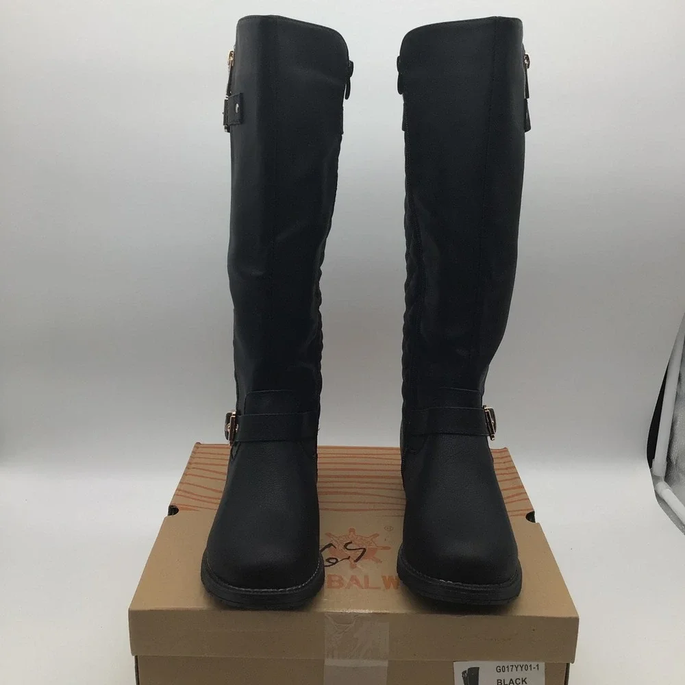 Globalwin Womens Black Quilted Knee High Riding Boots G017YY01-1 Size‎ 8 NEW